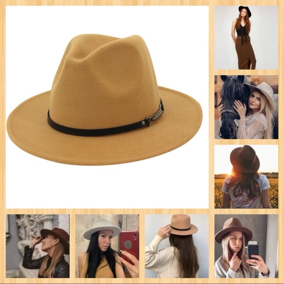 Boutique Accessories - TAN FEDORA WITH BLACK STRAP-STRUCTURED HAT-NEW